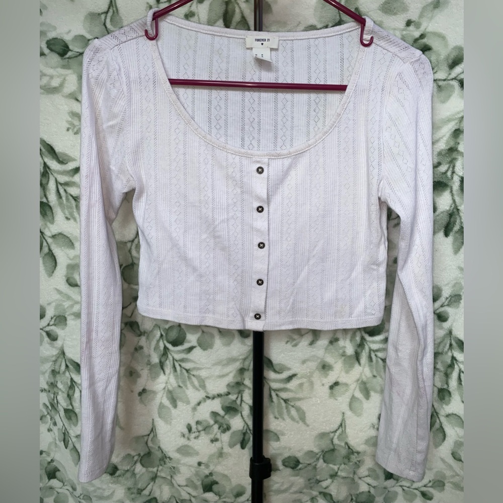 Button Down Long Sleeve Knitted Crop Top